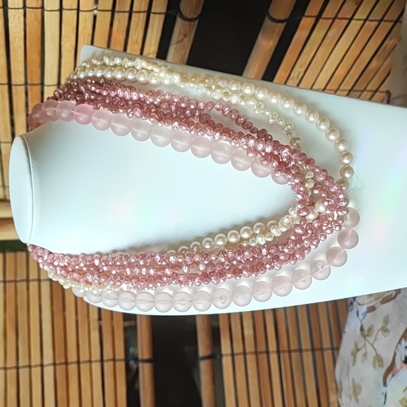 Unsigned Jewelry - Pink Faux Freshwater Pearls Matte Frosted Barbie Beads Necklace Vintage